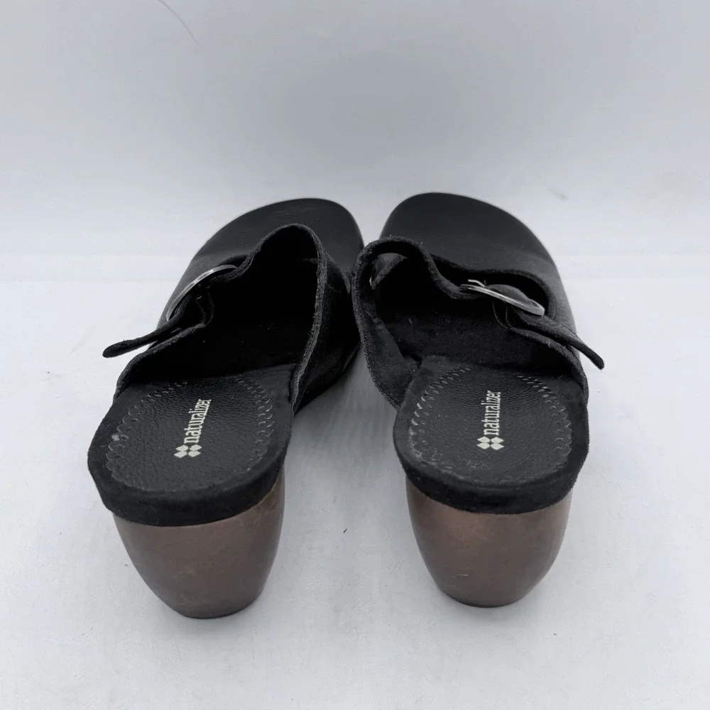 Naturalizer Gagan Black Leather Mary Jane Mules Wedge Shoes Buckle Women's Sz 10
